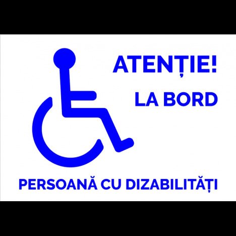 Indicator alb atentie la bord persoana cu dizabilitati